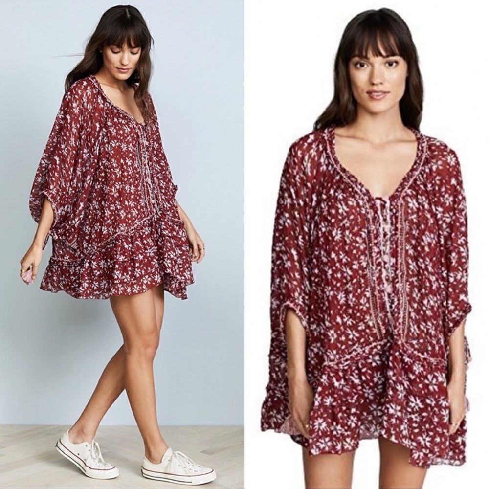 Poupette St Barth Dress Fleur Poncho Red Dalia